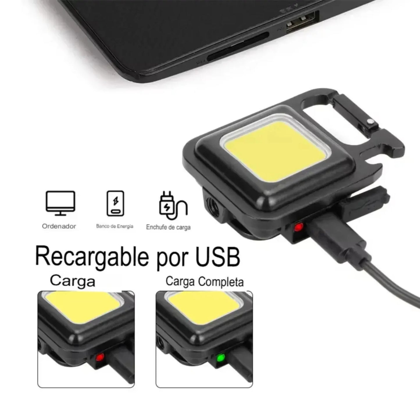 Mini Linterna LED Recargable con Clip, Imán y Destapador
