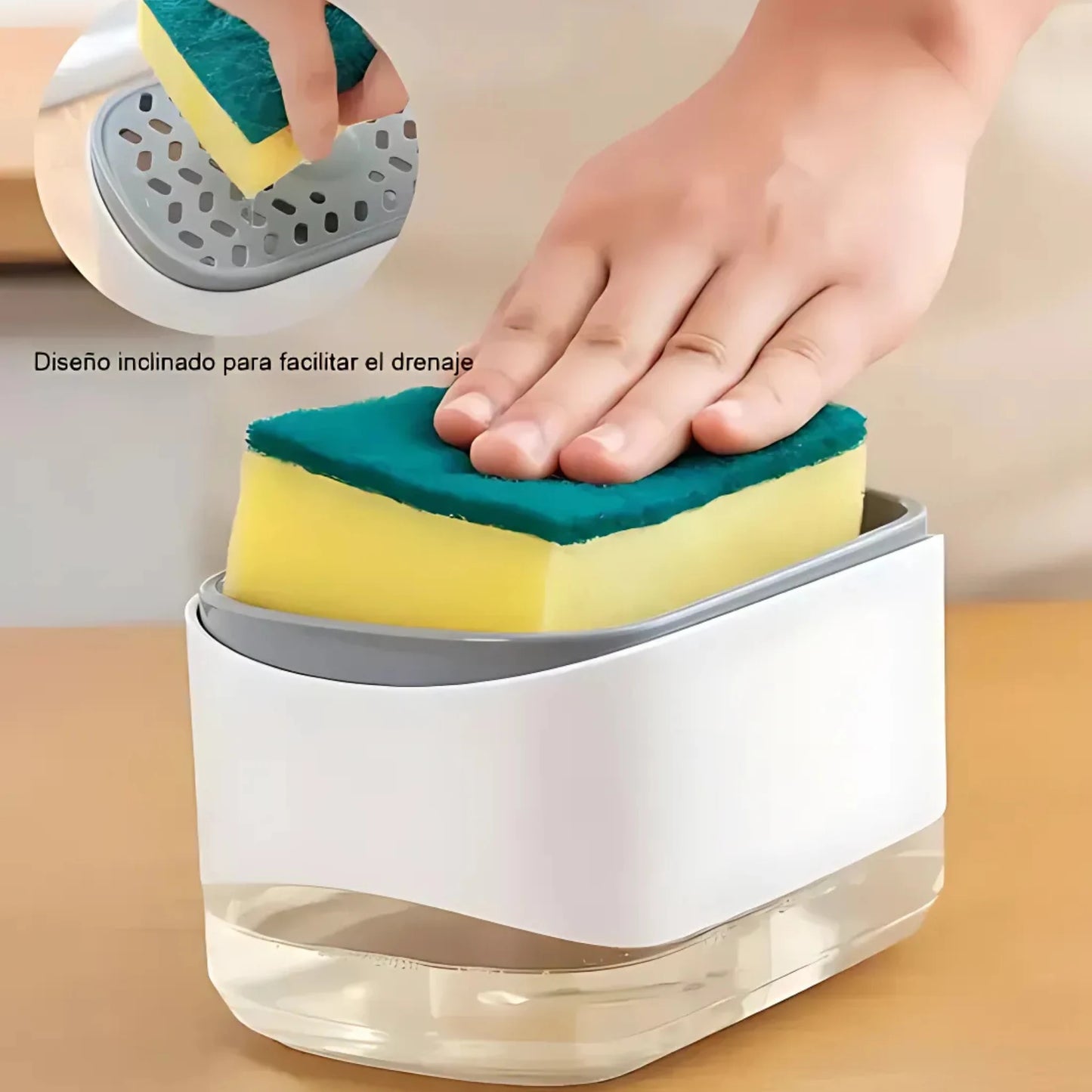 Dispensador de Jabón 2 en 1 con Porta Esponja – Práctico y Antideslizante