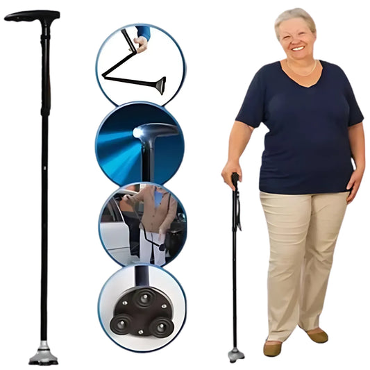 PasoSeguro™ – Bastón Plegable con Luz LED para Mayores