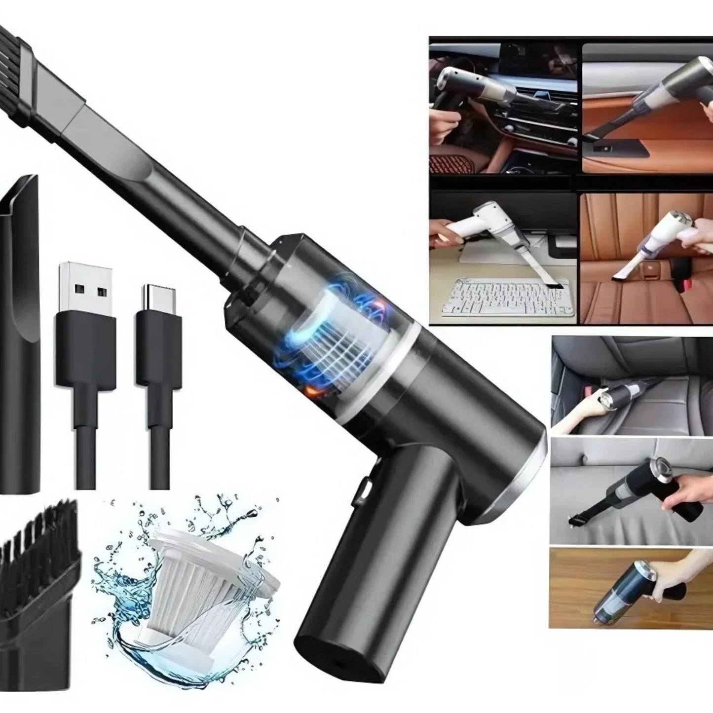 AspirClean™ – Aspiradora Portátil 3 en 1 con Alta Potencia y Carga USB