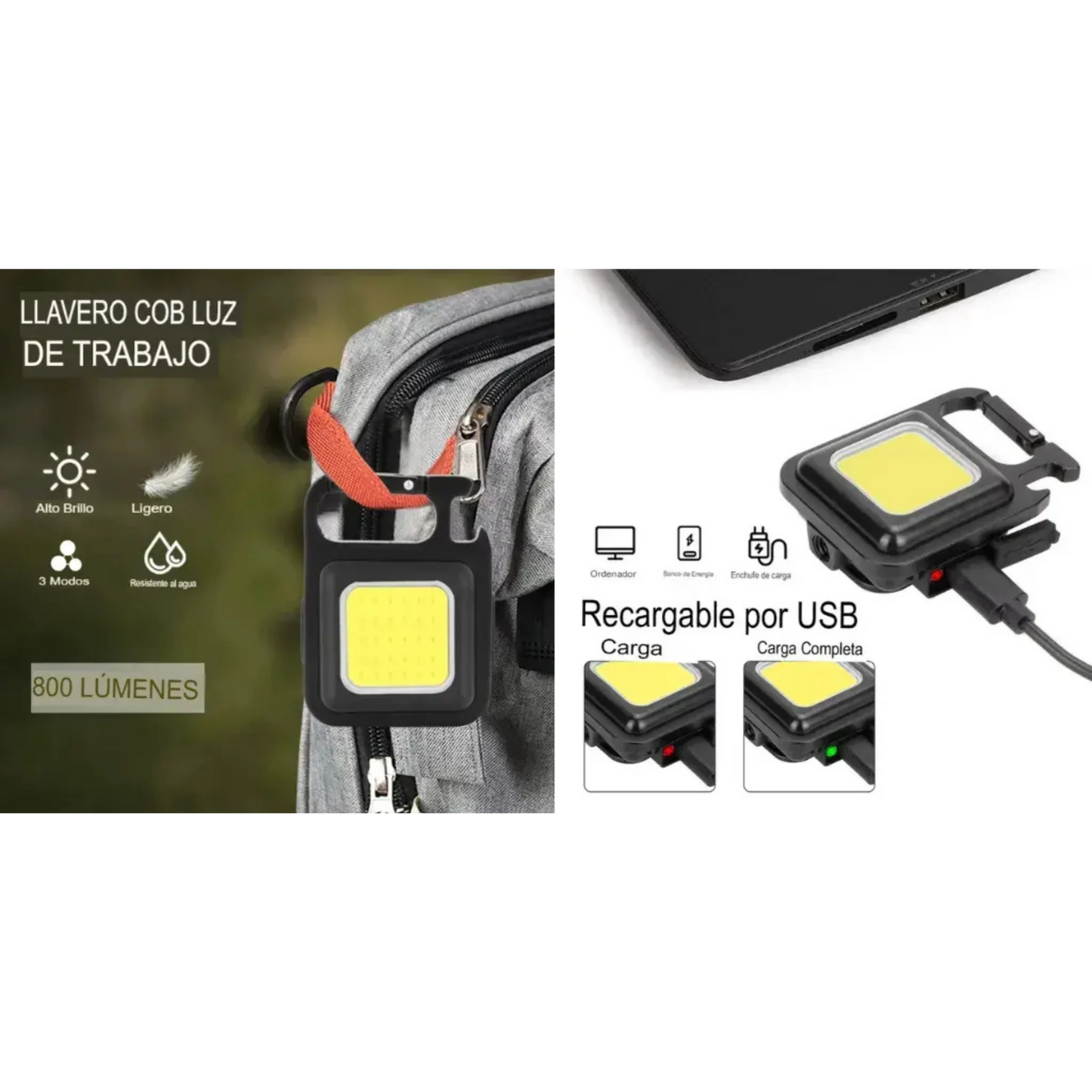 Mini Linterna LED Recargable con Clip, Imán y Destapador