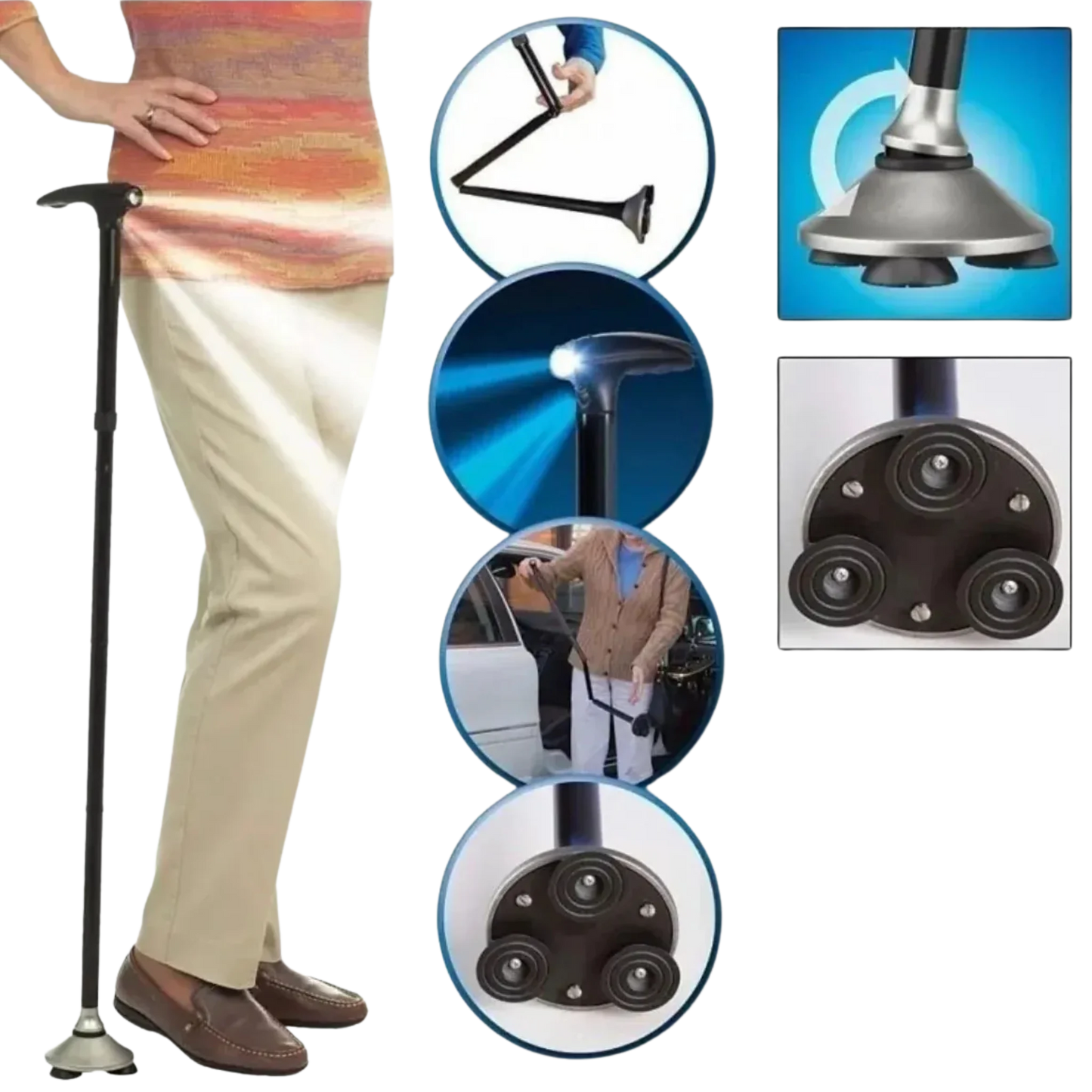 PasoSeguro™ – Bastón Plegable con Luz LED para Mayores