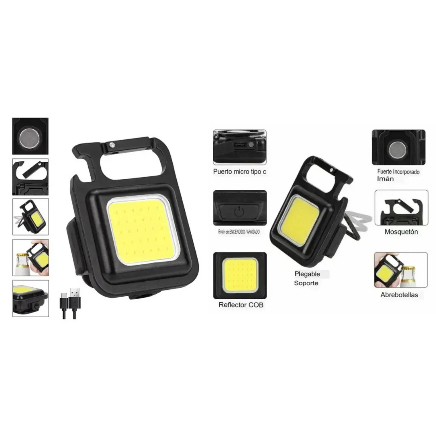 Mini Linterna LED Recargable con Clip, Imán y Destapador